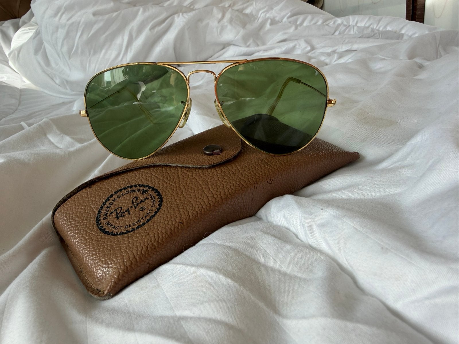 VINTAGE Ray-Ban B&L Aviator Zonnebril W. Germany Goud G-15, Sieraden, Tassen en Uiterlijk, Gebruikt, Zonnebril, Geel, Ophalen of Verzenden