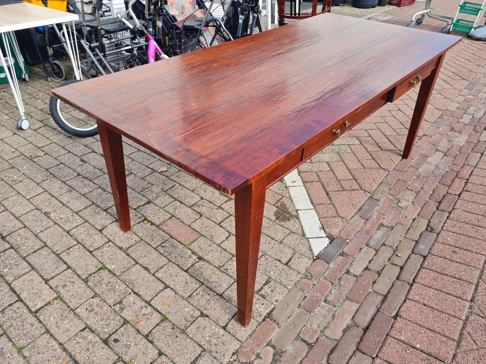 Antieke Houten Eettafel met Lades 90x200x80 cm, Ophalen of Verzenden