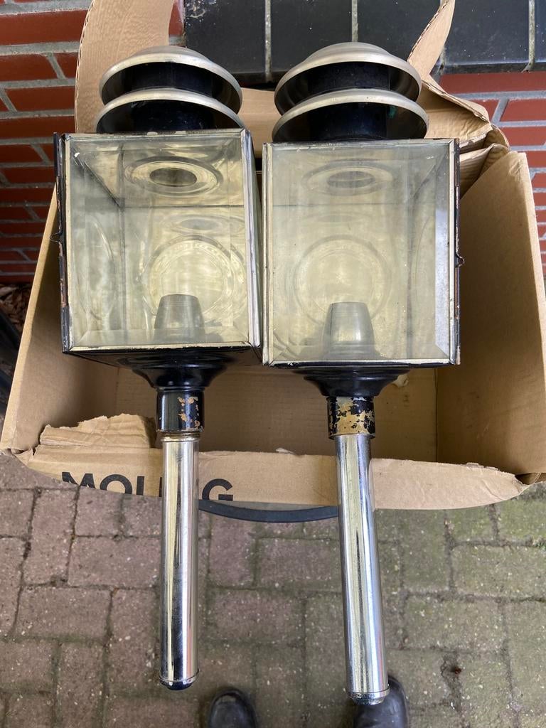 Set antieke koetslantaarns, Tuin en Terras, Buitenverlichting, Ophalen of Verzenden, Gebruikt, Zonne-energie, Overige typen