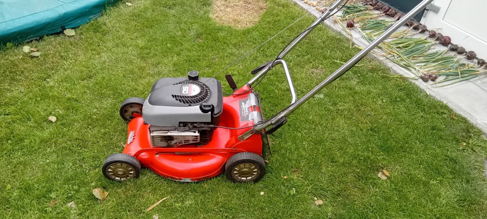 Rover grasmaaier met Briggs & Stratton motor, goedwerkend, Tuin en Terras, Ophalen, Cirkelmaaier, Benzine-grasmaaier, 40 t/m 49 cm