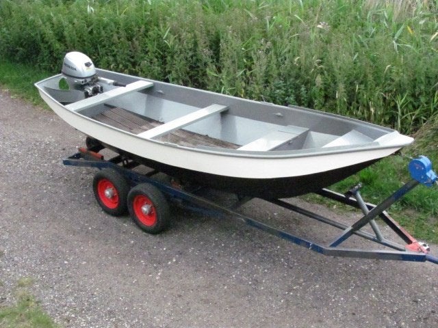Stalen Vlet Grachtenboot 5.20M + Honda bbm 8pk, Watersport en Boten, Sloepen, 8 pk, Gebruikt, Staal, 35 cm