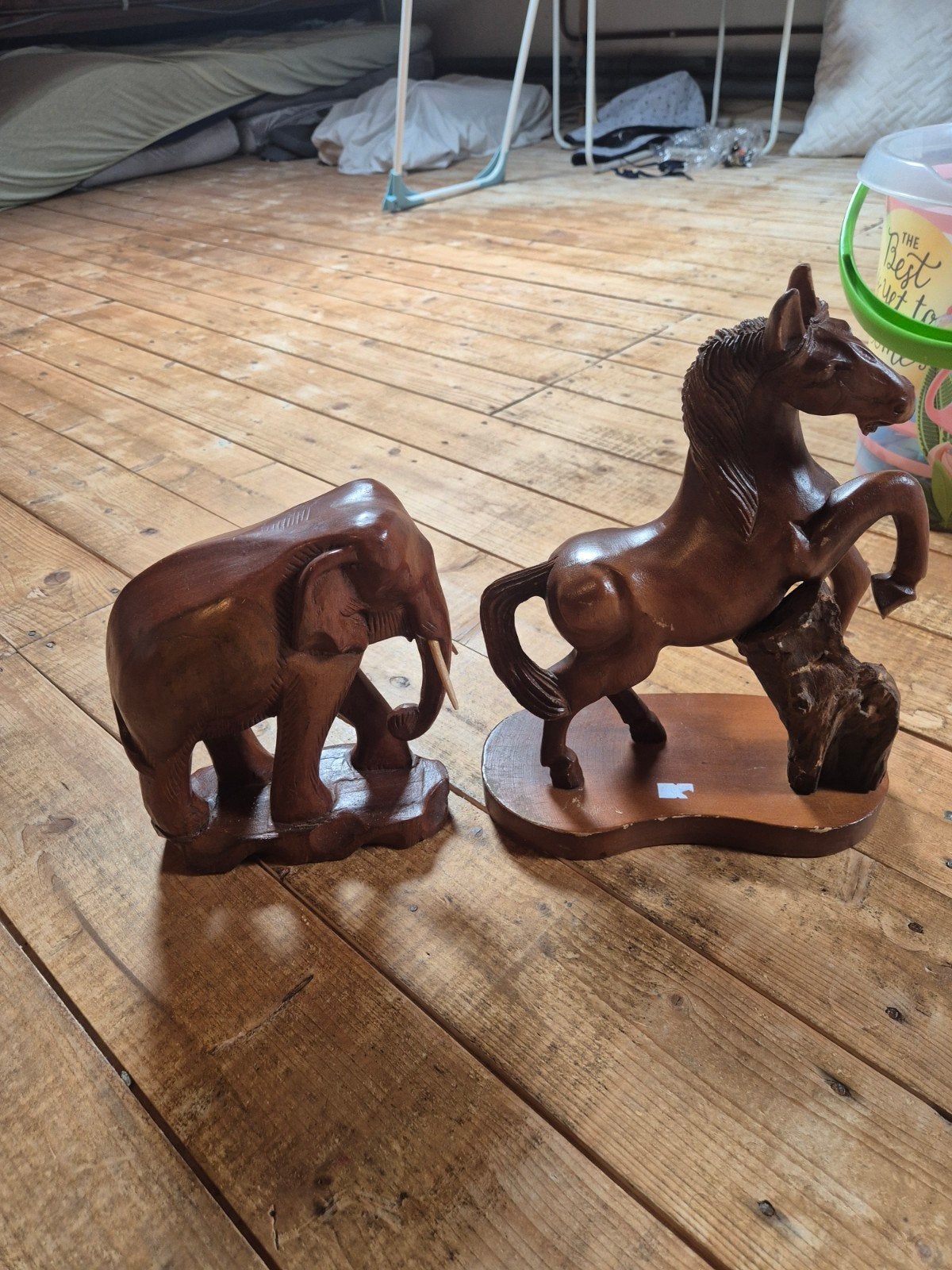 Houten Beelden: Olifant en Paard - Handgesneden Decoratie, Antiek en Kunst, Kunst | Beelden en Houtsnijwerken, Ophalen of Verzenden