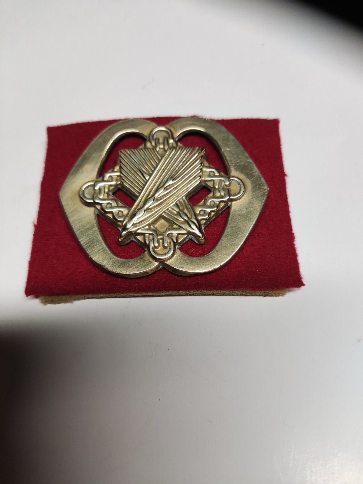 Oudste koperen baretembleem Intendance. Gesloten ketting, Verzamelen, Ophalen of Verzenden, Landmacht, Nederland, Embleem of Badge