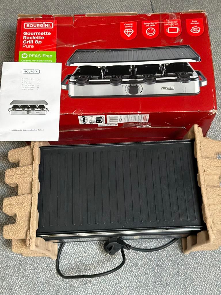 BOURGINI Gourmet Raclette Grill 8P Pure - PFAS-vrij, Ophalen of Verzenden, Zo goed als nieuw
