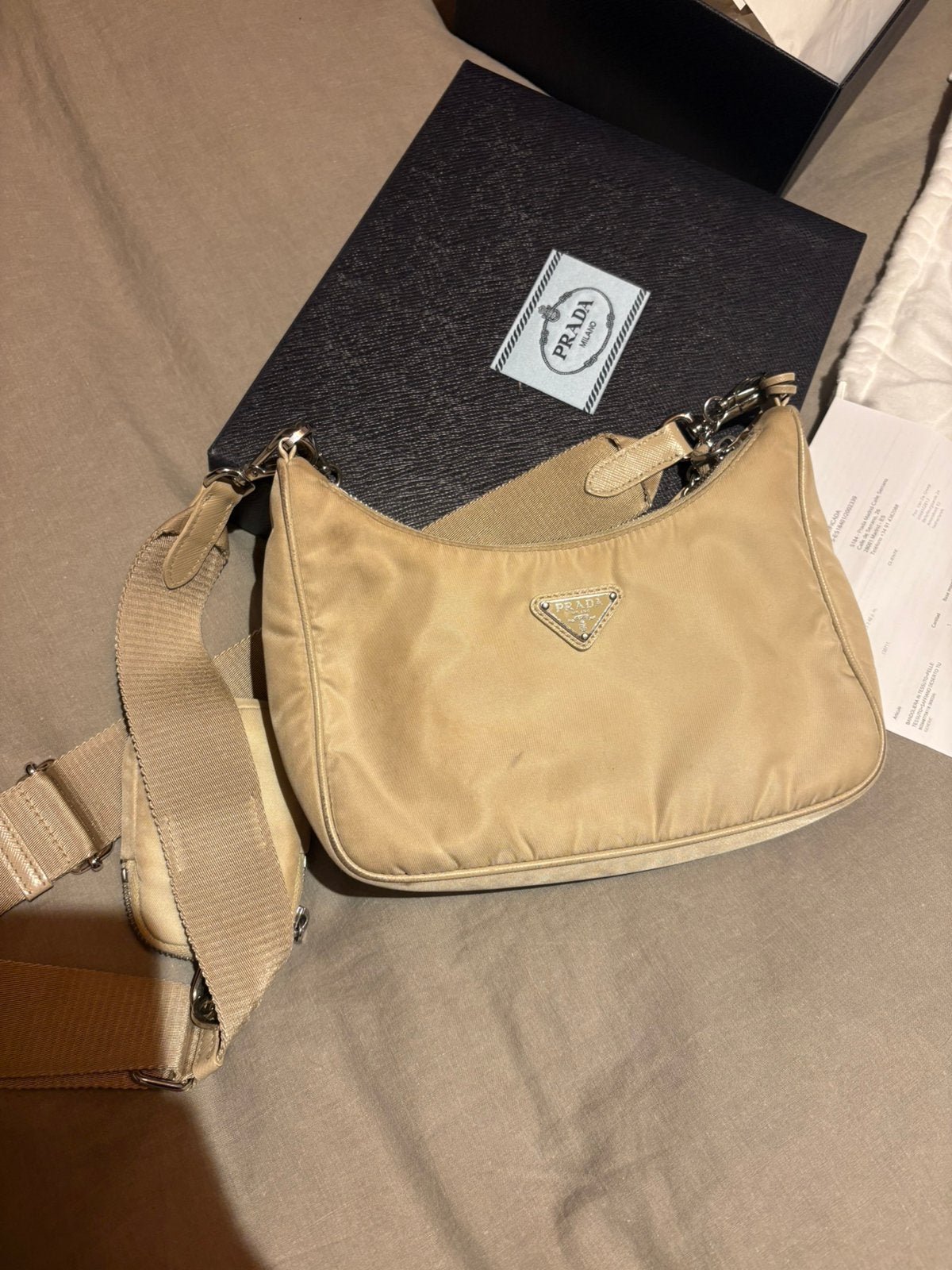 Prada Re-Edition Re-Nylon Schoudertas Beige, Ophalen, Gebruikt, Beige
