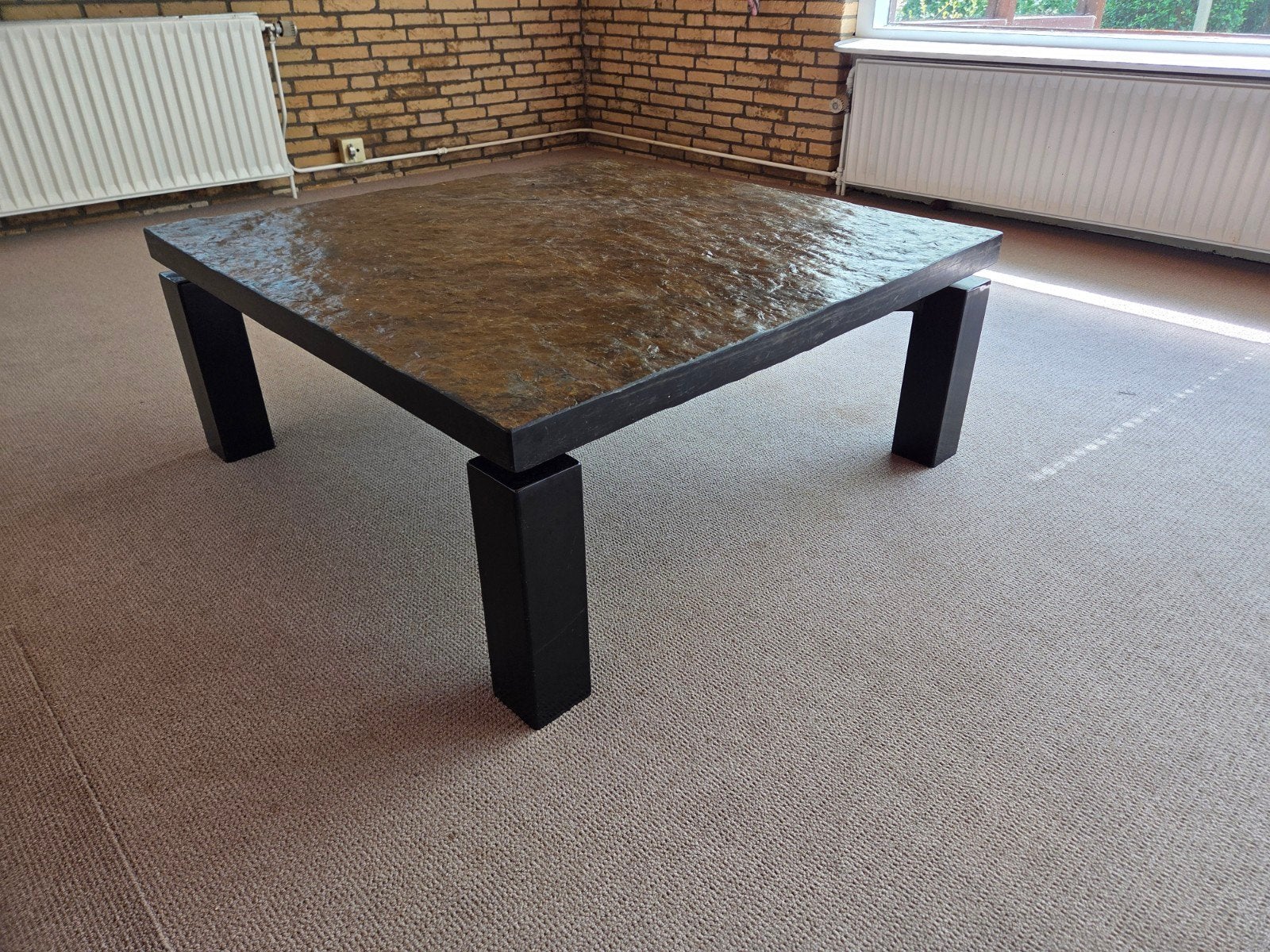 vintage massief robuust leisteen salontafel, Ophalen, Gebruikt, 100 tot 150 cm, 50 tot 100 cm