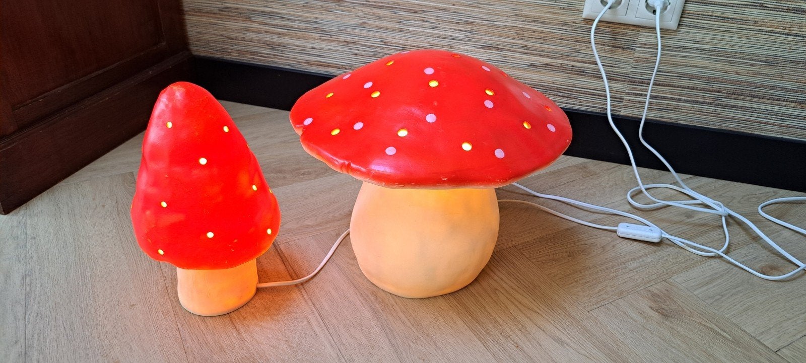 Set van 2 Heico paddestoel lampen met schakelaar, Met schakelaar, Overige merken, Gebruikt, Kunststof