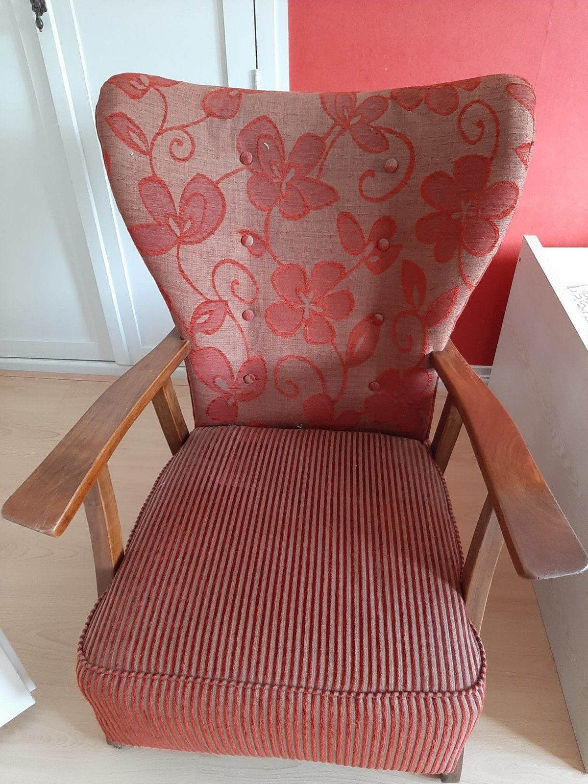Set van 2 Vintage Fauteuils uit 1950 - Bloemmotief, Huis en Inrichting, Fauteuils, Ophalen, Minder dan 75 cm, Vintage, Retro, Stof