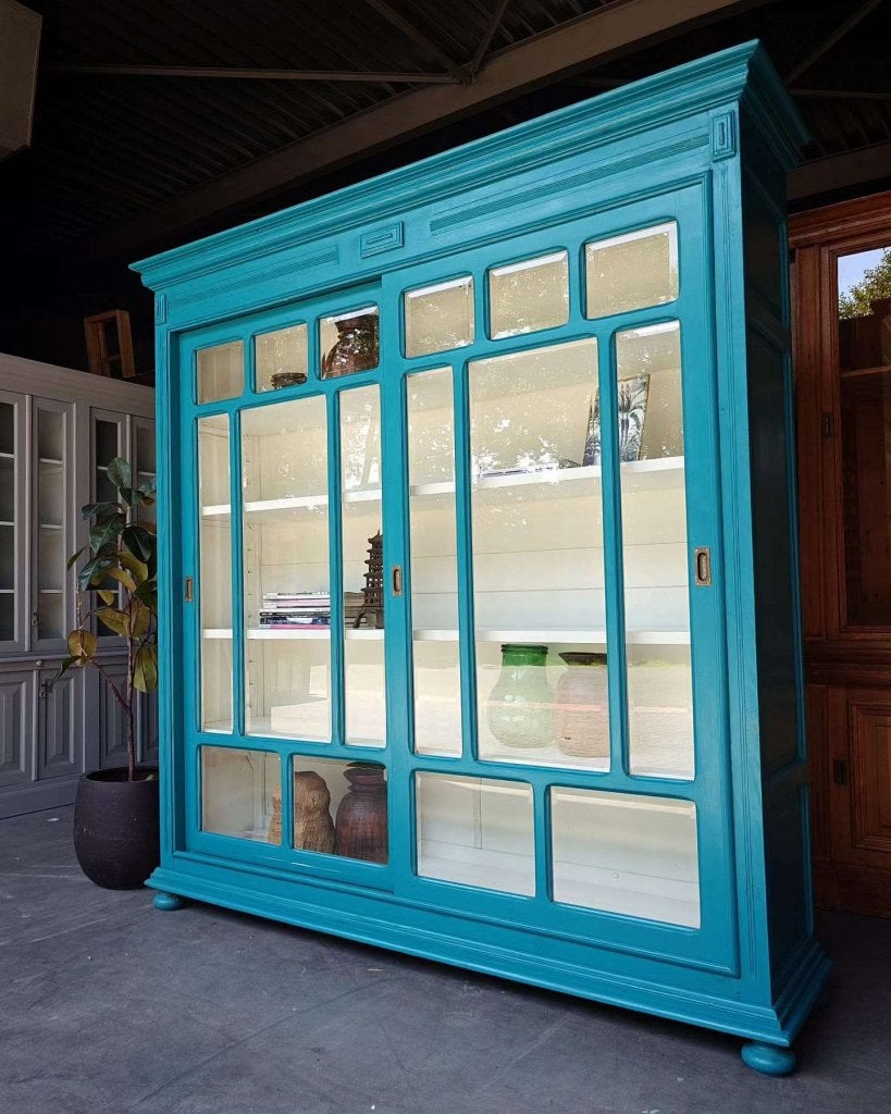 Geweldige blauwe vitrinekast "Art Deco" jaren 20/30  #3966, Metaal, -, 200 cm of meer, -