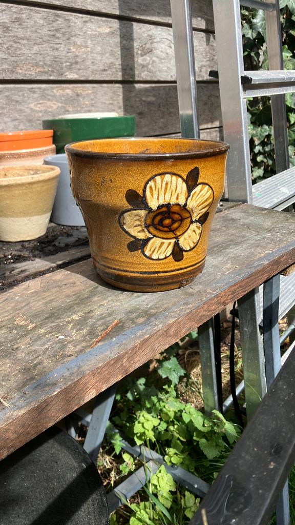 Vintage bloempot, Tuin en Terras, Bloempotten, Ophalen, Rond, Zo goed als nieuw, Aardewerk