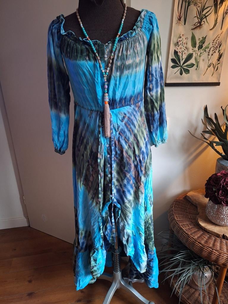 Ibiza boho style jurk maat m l blauw, Blauw, Maat 42/44 (L), Ophalen of Verzenden, Zo goed als nieuw