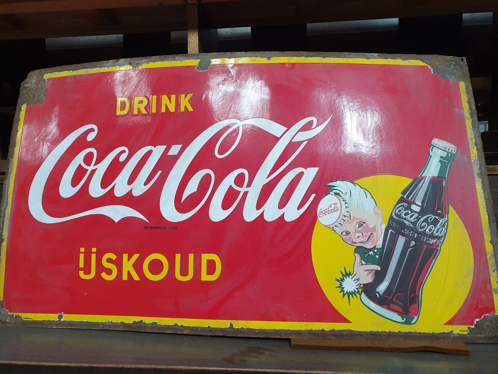 Vintage Coca-Cola Emaille Bord - Drink IJskoud (137x77cm), Antiek en Kunst, Ophalen