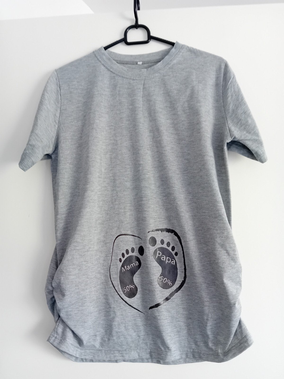 Comfortabel zwangerschapsshirt Mama 50% Papa 50% - Maat M, Kleding | Dames, Positiekleding, Maat 38/40 (M), Grijs, Gedragen, Shirt of Top