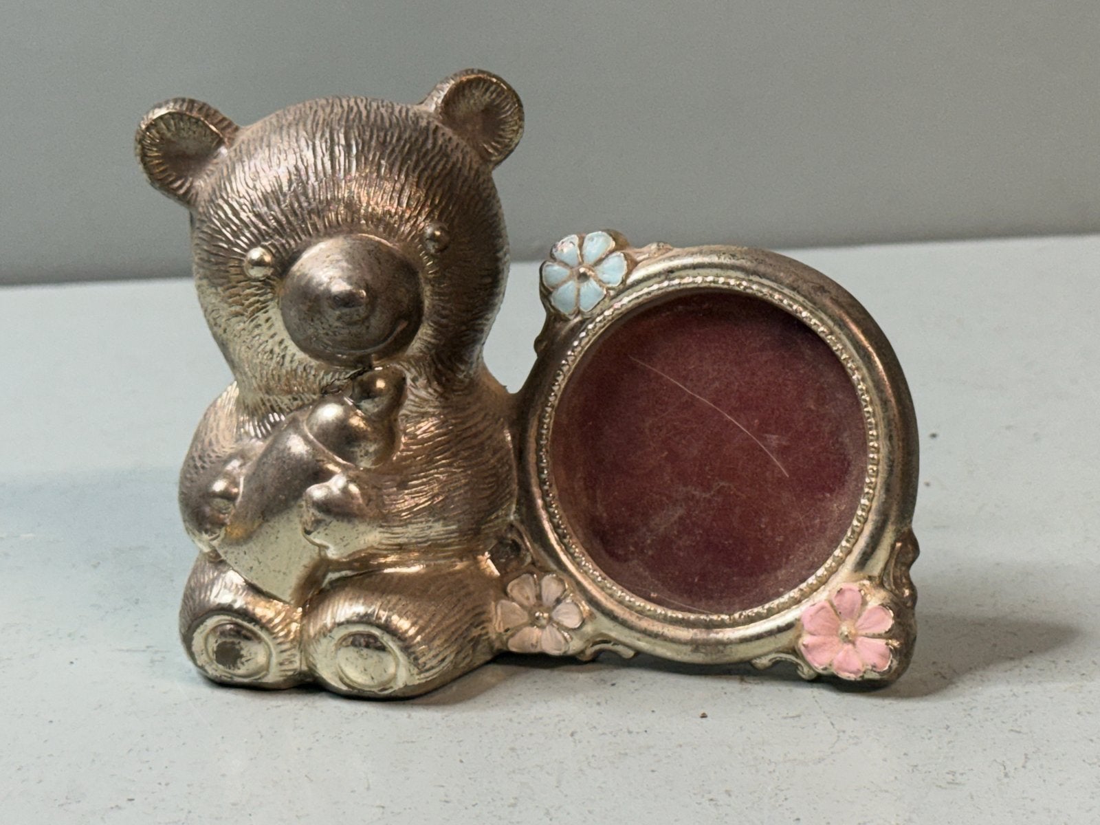 Vintage fotolijstje met teddybeer spaarpot, Vintage, Gebruikt, ?, Metaal