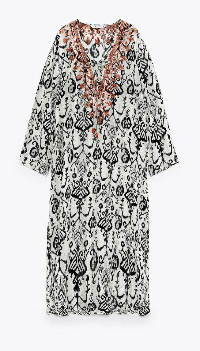 ZARA bohemian kaftan jurk (M) ZGAN, Maat 38/40 (M), Verzenden, Oranje, Zo goed als nieuw