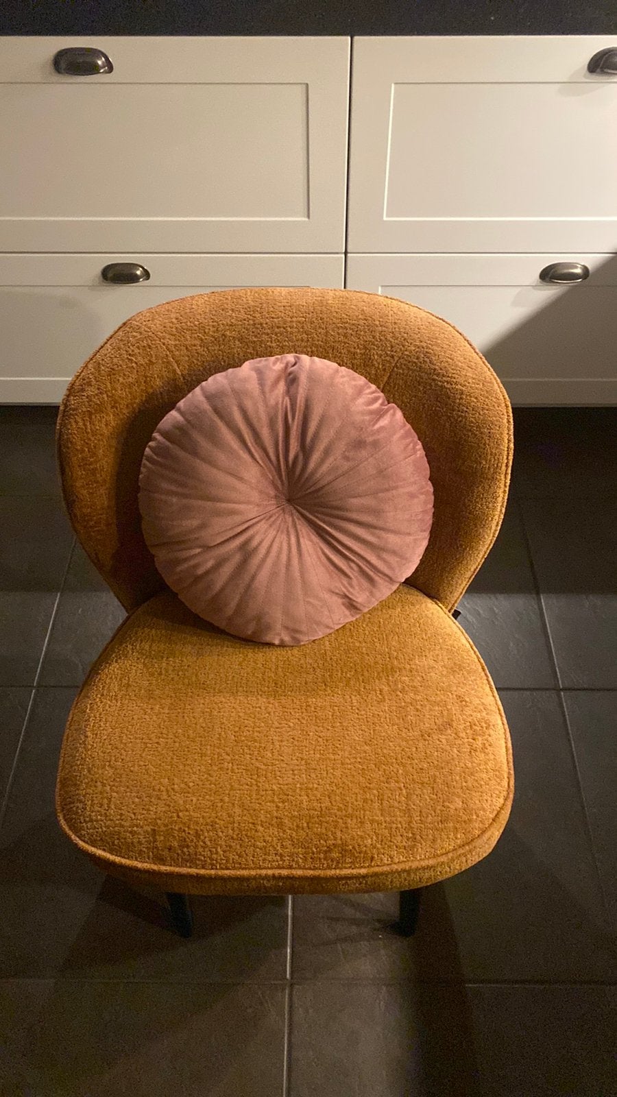 Woood Fauteuil,stoel kleur (Brique) te koop incl. Sierkussen, Ophalen, Gebruikt, 75 tot 100 cm, Stof