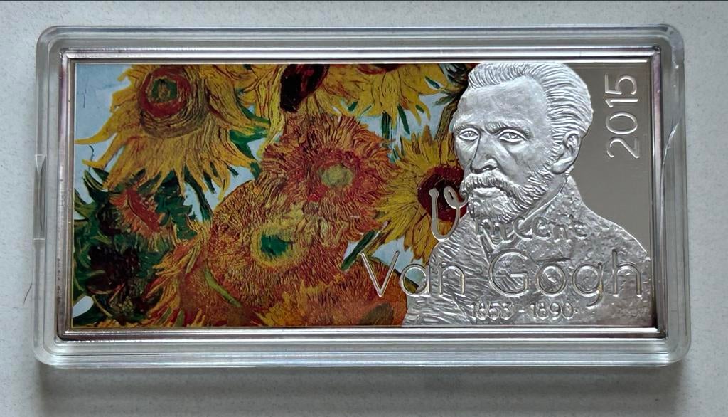 3 Peningen van Van Gogh 'Zonnebloemen' munt 2015, Ophalen of Verzenden, Zilver, Buitenland
