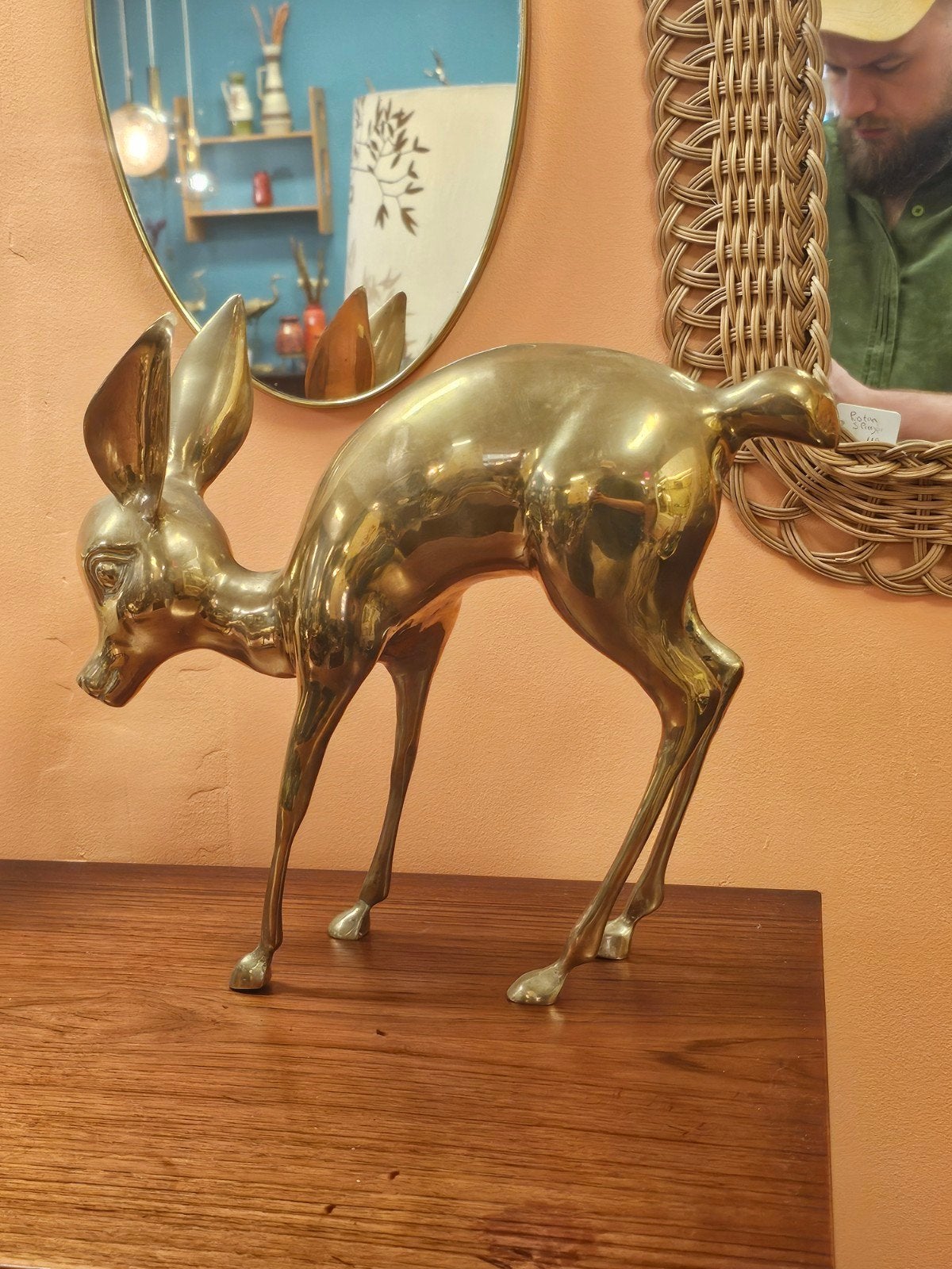 Vintage XL Messing Bambi Beeld uit Frankrijk Jaren '70, Ophalen of Verzenden