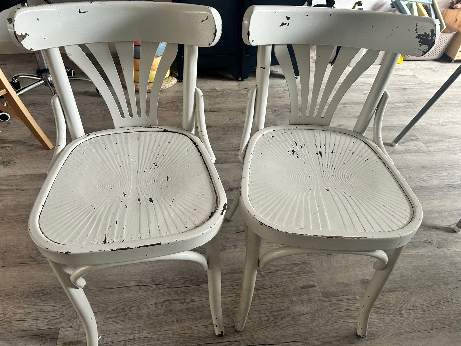 Set van 2 vintage Thonet stoelen, wit, brocante stijl, Ophalen of Verzenden