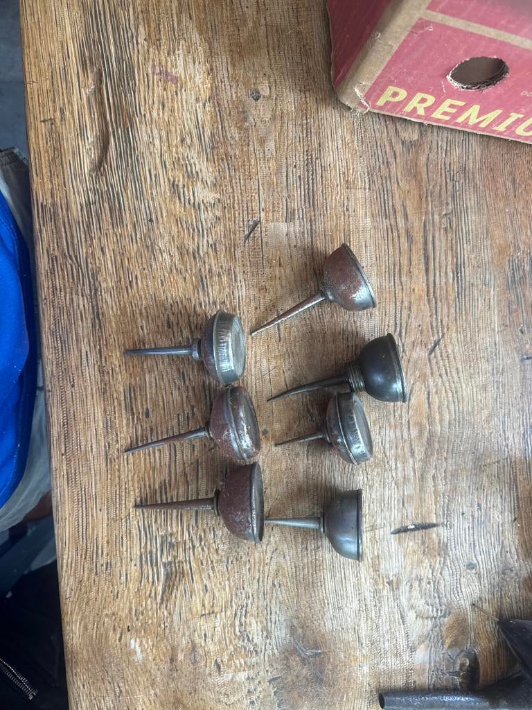 Set van 6 Antieke Oliekannen - Vintage Gereedschap, Ophalen of Verzenden