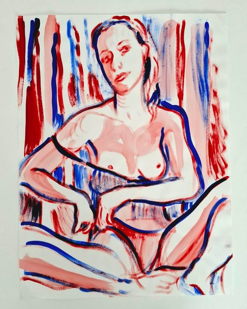 Expressieve gouache tekening – naakt model – 65x50 cm, Antiek en Kunst, Ophalen of Verzenden