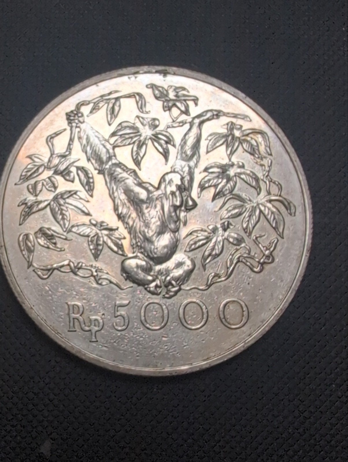 Indonesië 5000 Rupiah 1974 Zilveren Orang-oetan, Ophalen of Verzenden, Zuidoost-Azië, Losse munt, Zilver