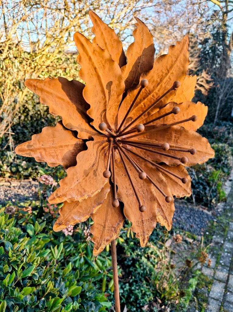 Roest bloem herfst op tuinsteker diameter 25 cm hoog 145 cm., Ophalen of Verzenden, Nieuw