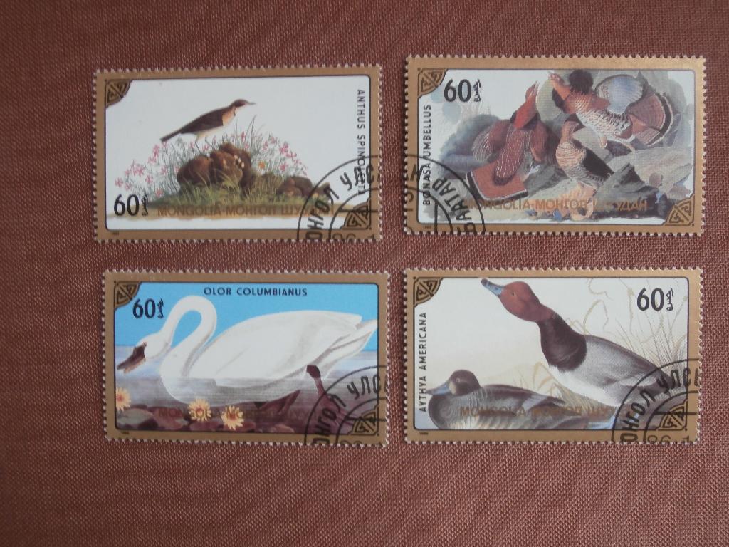 MONGOLIE; set (4) VOGELS, Verzenden, Gestempeld, Dier of Natuur