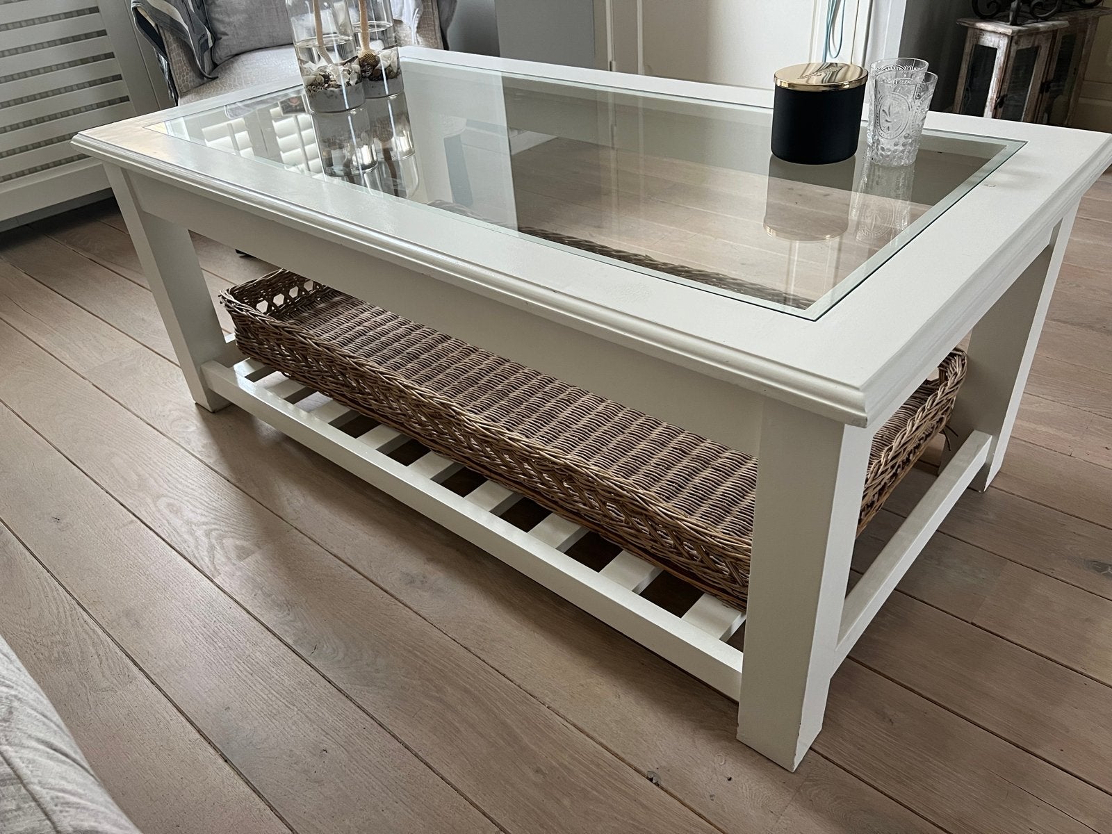 Riviera Maison Salontafel met Glasplaat - 130x70x50 cm, Ophalen, Gebruikt, 100 tot 150 cm, 50 tot 100 cm