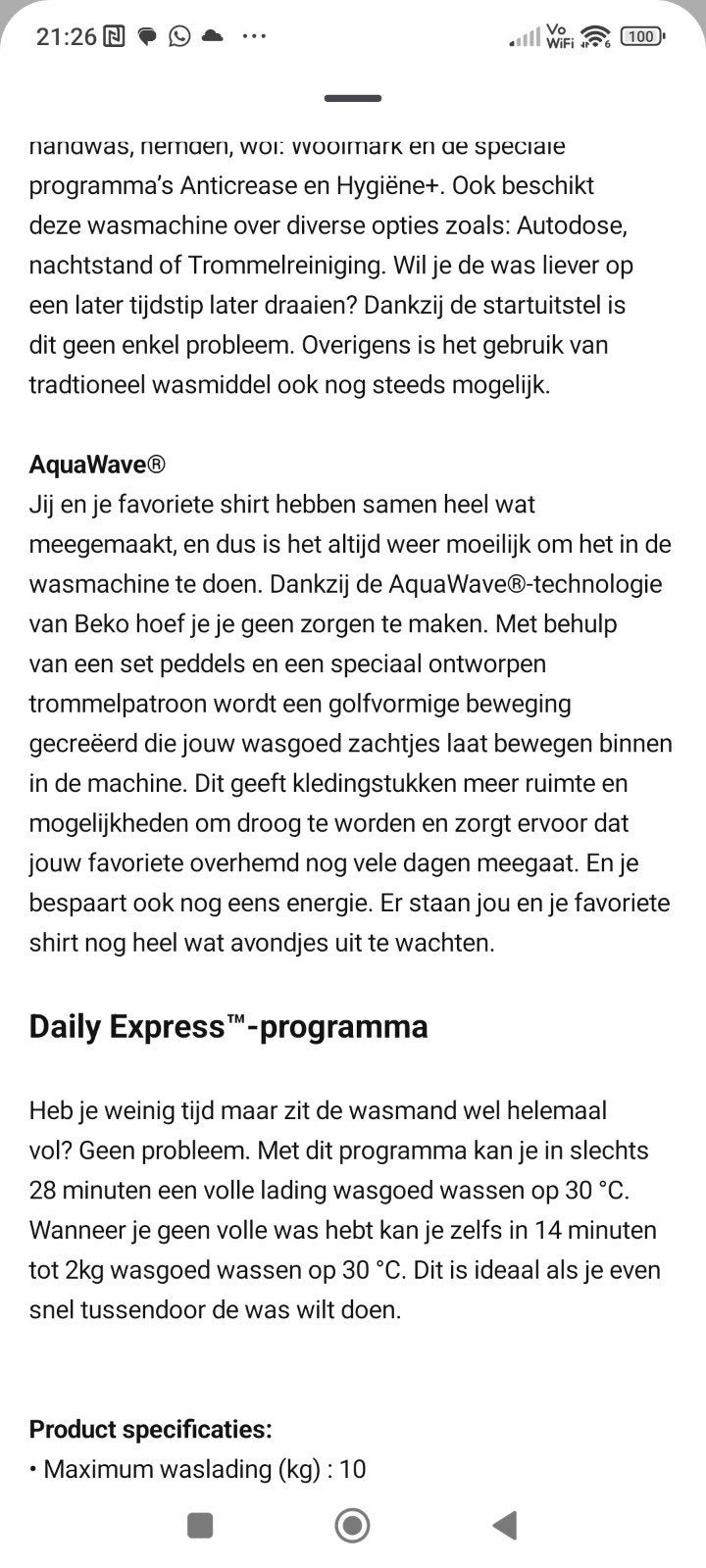 Foto 4 van Beko Wasmachine 10 kg & Warmtepompdroger Set