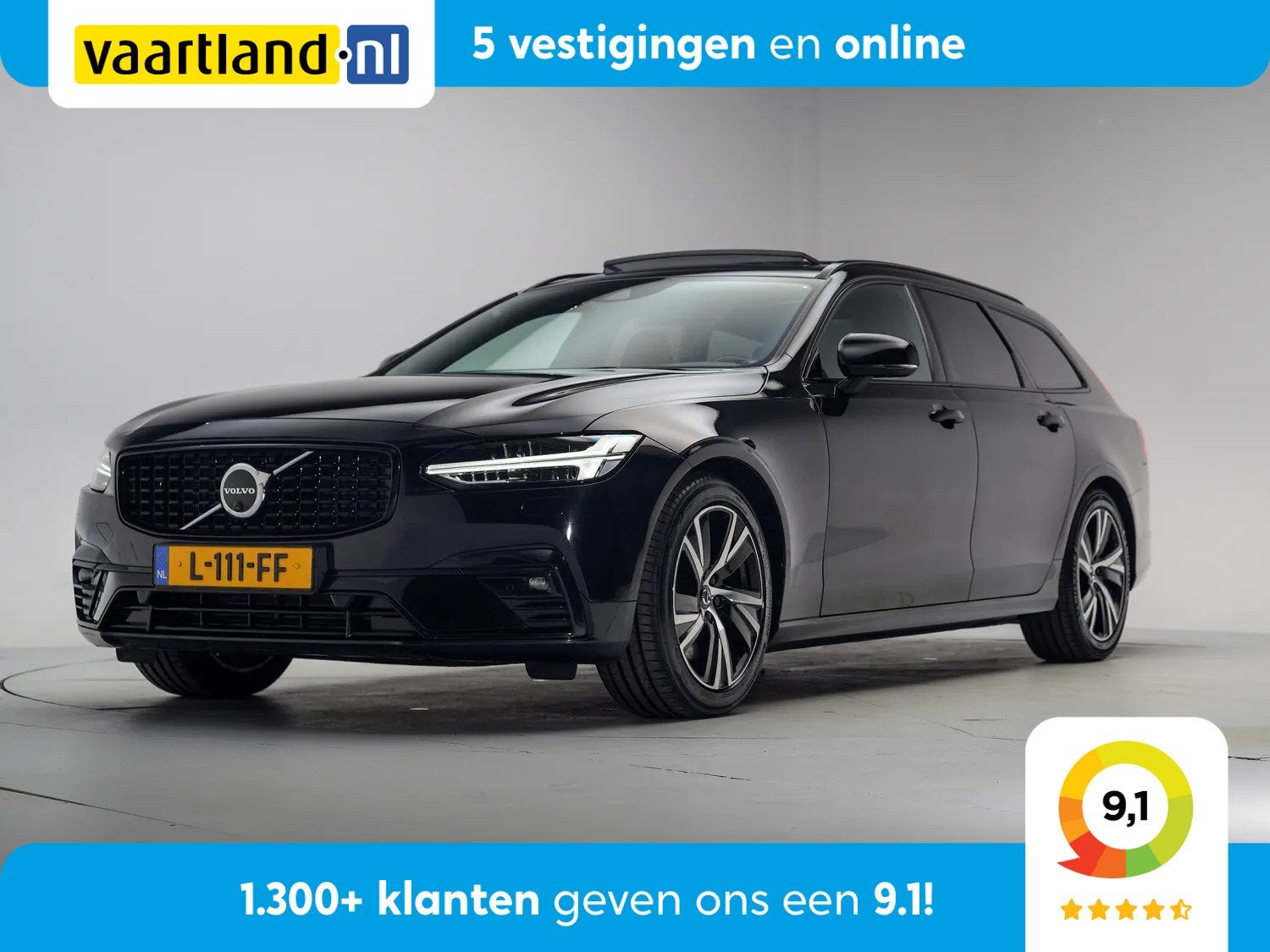 Volvo V90 T4 R-design Aut [ Half-leder Panoramadak Apple / A, Automaat, 4 cilinders, Zwart, Origineel Nederlands