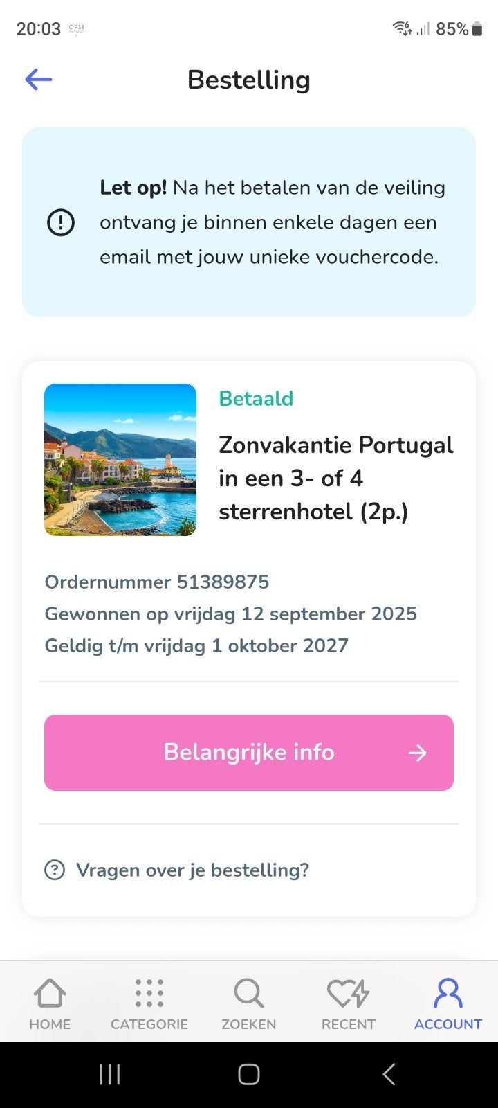 vakantie bon voor een vakantie in Portugal, Kortingsbon