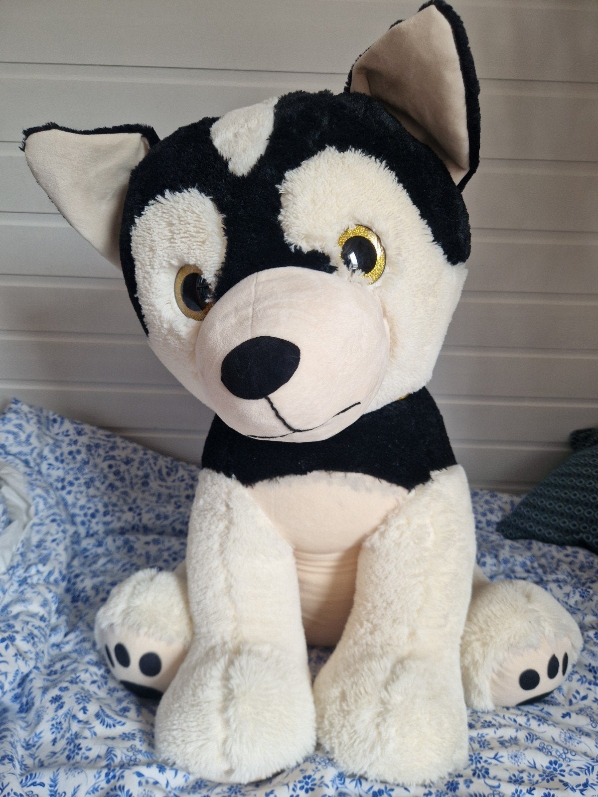Grote Husky Knuffel - Zwart/Wit met Gouden Ogen, Ophalen, Overige merken, Overige karakters, Zwart