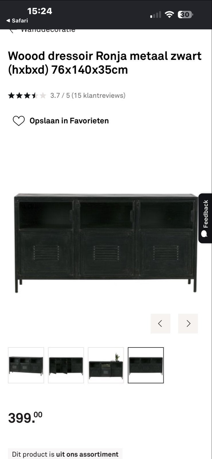 Woood Ronja Dressoir/TV-meubel Zwart Metaal 140x35x76cm, Ophalen, 100 tot 150 cm, Zo goed als nieuw, Metaal