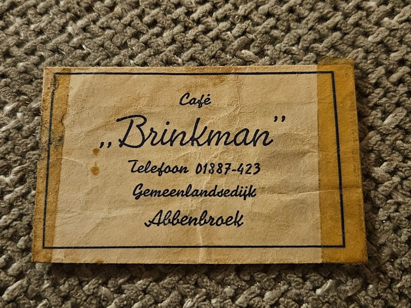 abbenbroek Café Brinkman oud suikerzakje, Ophalen of Verzenden