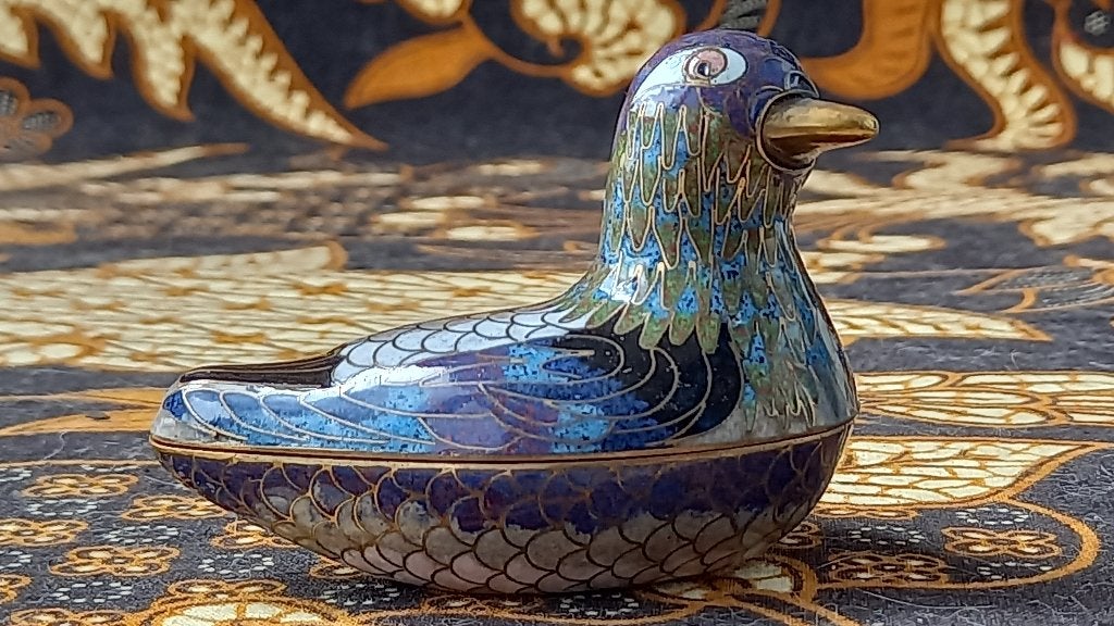 Mooi oud Chinees cloisonne doosje als een eend 7 cm., Antiek en Kunst, China, Meerkleurig, Doos, Handgemaakt