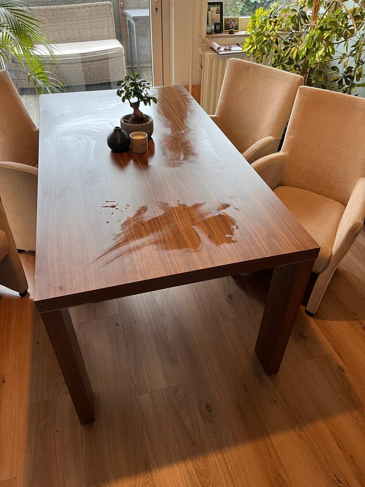 Elegante Eetkamerset: Tafel met 4 Comfortabele Stoelen, Ophalen, Gebruikt, 100 tot 150 cm, 150 tot 200 cm