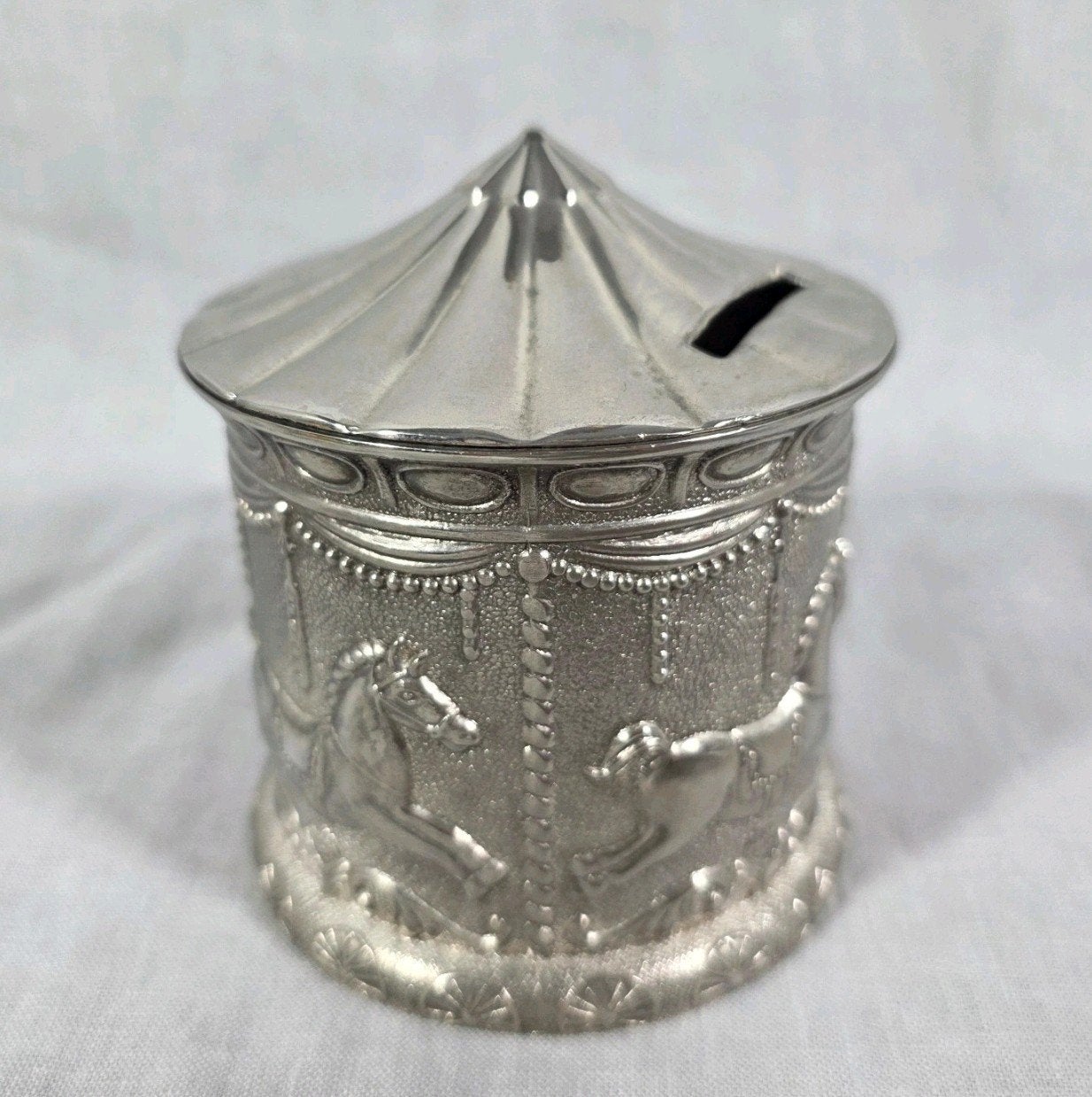 vintage spaarpot, carrousel paarden, Ophalen of Verzenden