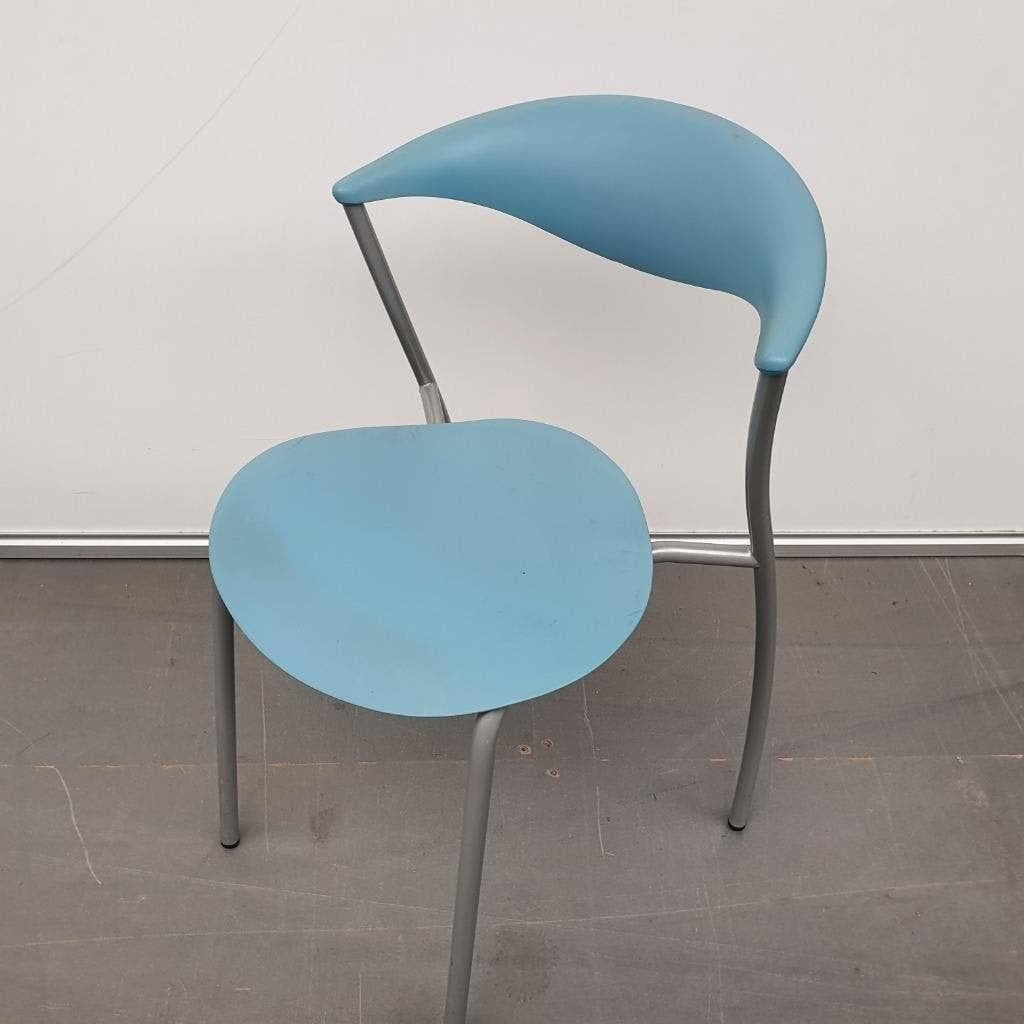 set van 10 Brune Dreki kunststof kantinestoelen-blauw+grijs, Huis en Inrichting, Ophalen, Kunststof, Gebruikt, Blauw