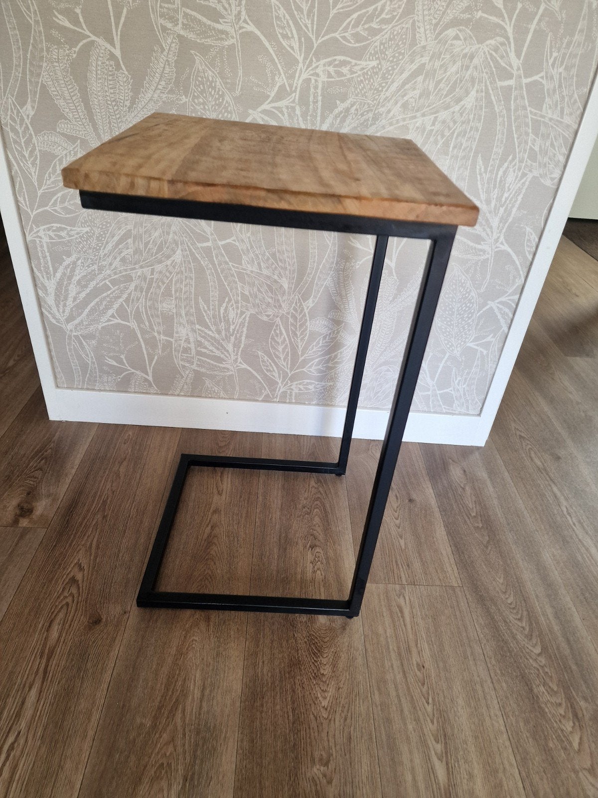 Laptoptafel Bijzettafel Mangohout met Staal 40x40x70cm, Huis en Inrichting, Tafels | Bijzettafels, Ophalen, Vierkant, Industrieel, Modern