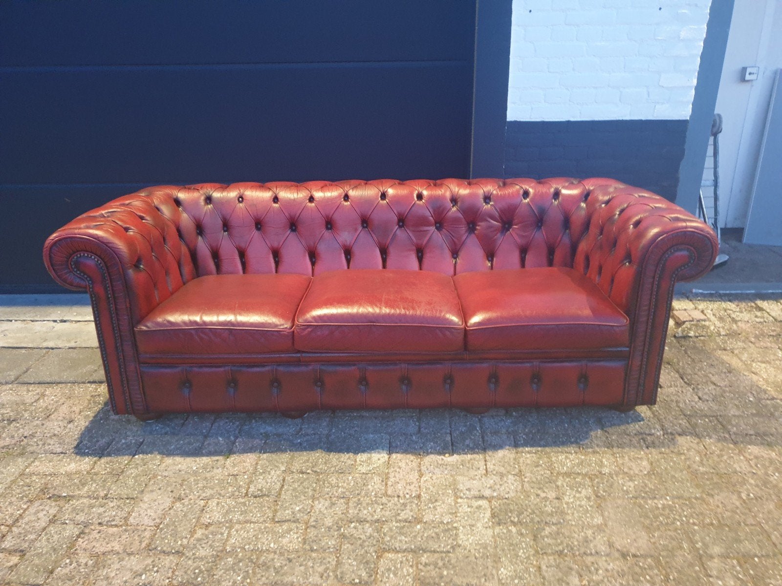 lederen Chesterfield 3 zits Bank, Ophalen, Gebruikt, Tweepersoons, 75 tot 100 cm