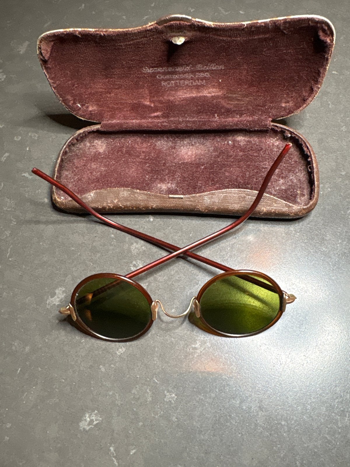 Antieke/Vintage Ronde Zonnebril - Teashades/Steampunk, Ophalen of Verzenden, Dames