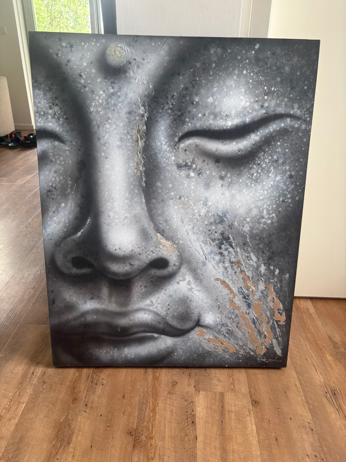 Boeddha canvas schilderij in lijst, Huis en Inrichting, Woonaccessoires | Schilderijen, Tekeningen en Foto's, Ophalen, Zo goed als nieuw