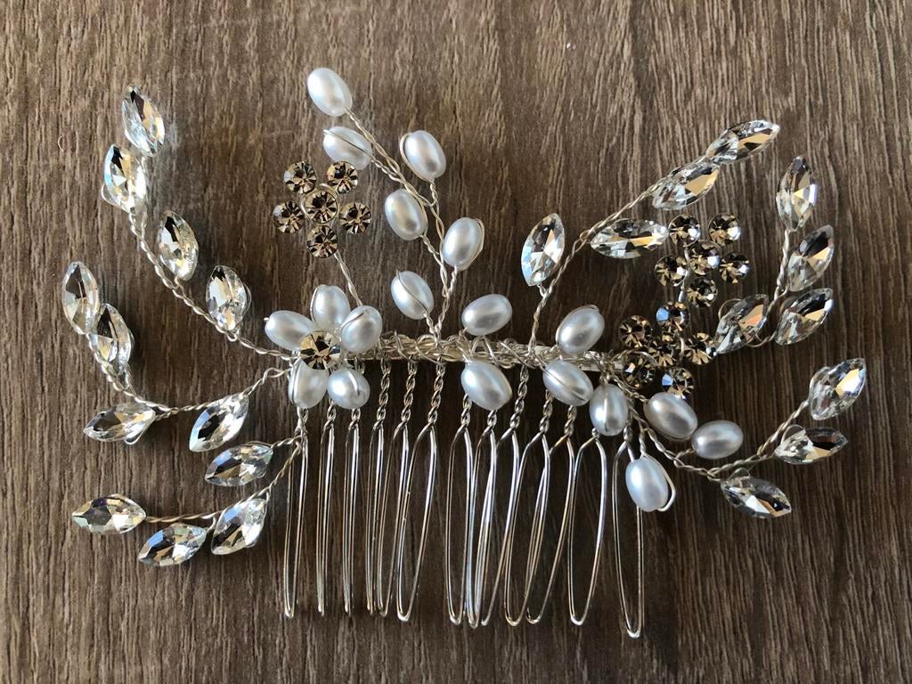 Elegant Haarsieraad zilver met Parels en Kristallen, Ophalen of Verzenden, Nieuw, Haarspeld