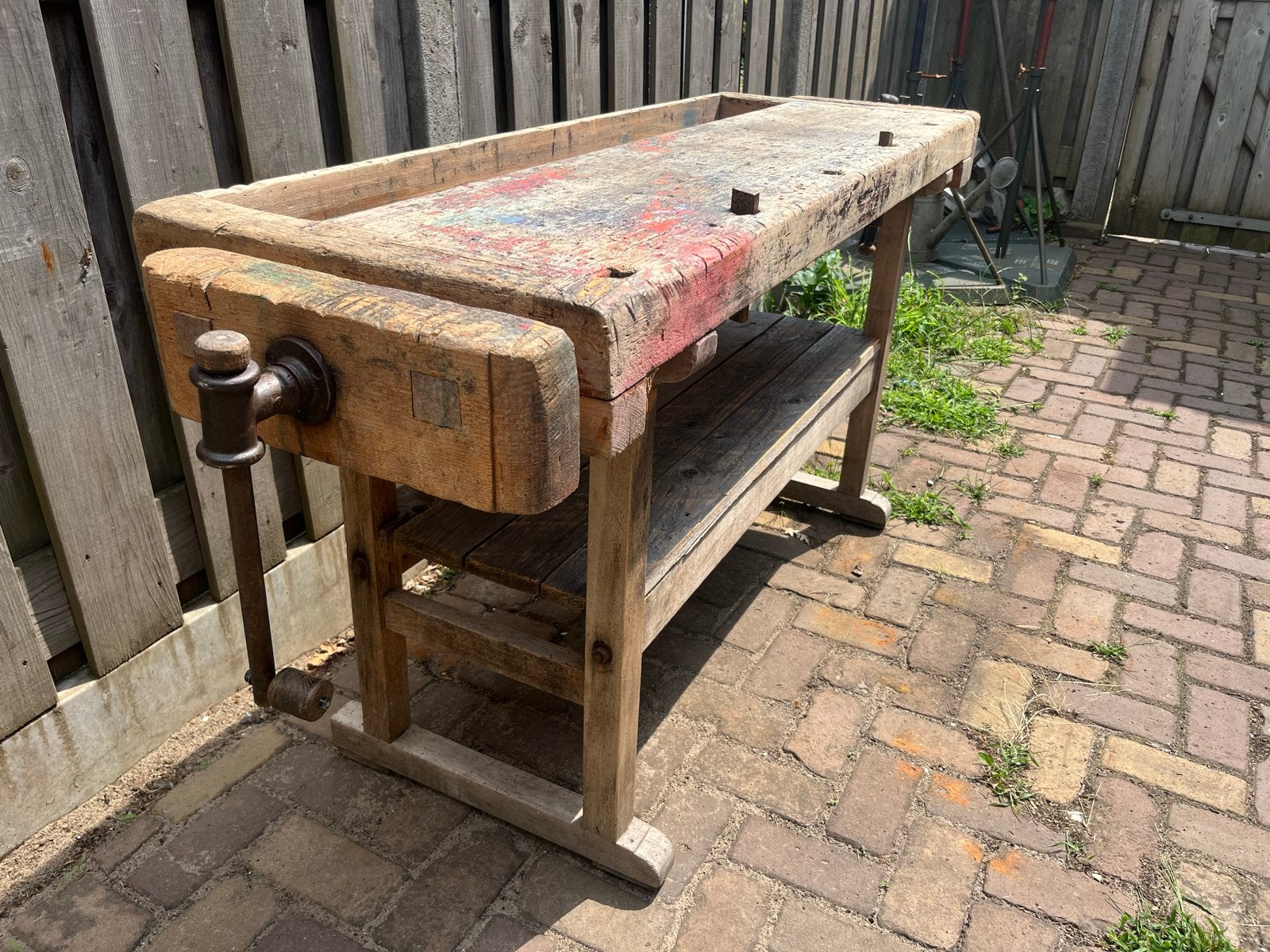 Vintage werkbank / sidetable - 175cm breed - Patina Power, Ophalen