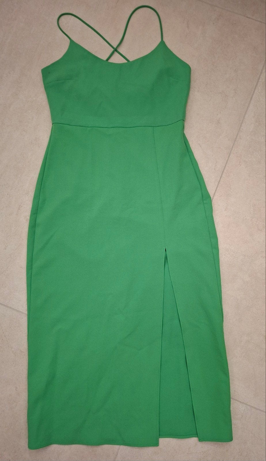 Groene Zara jurk met kruisbanden en dijsplit - Maat L, Zara, Maat 42/44 (L), Ophalen of Verzenden, Gedragen