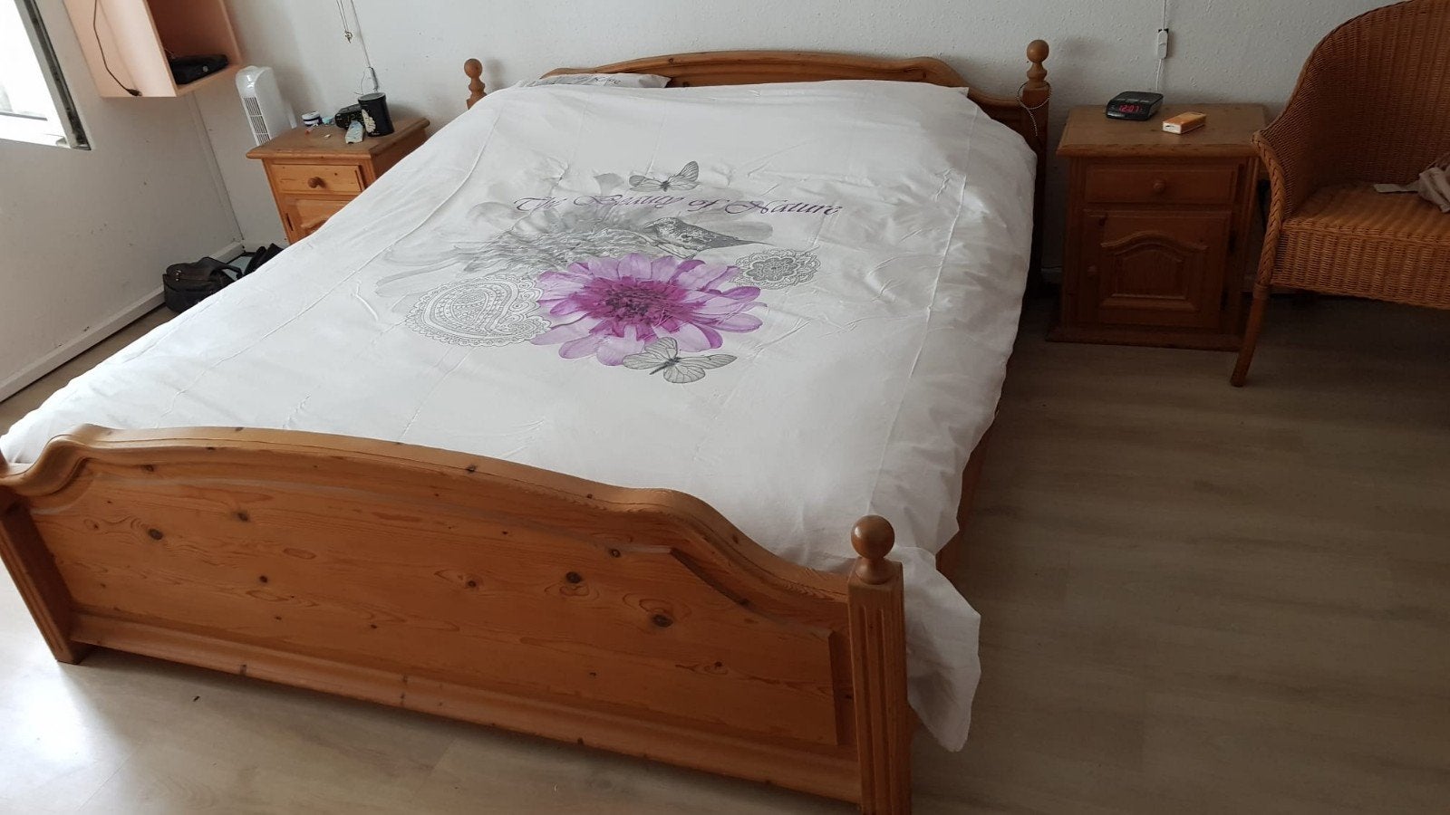Eiken bed 180x200 met verstelbare lattenbodems, Ophalen, Bruin, Tweepersoons, 180 cm