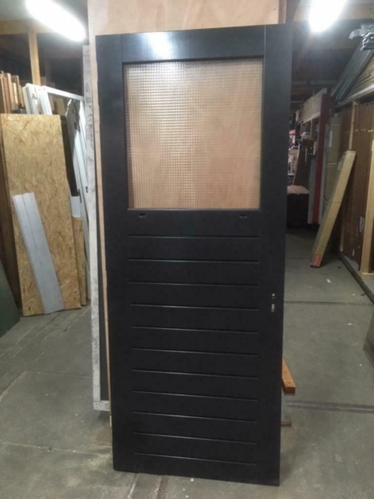 hardhouten buitendeur hoge borstwering met draadglas, Doe-het-zelf en Verbouw, Deuren en Horren, Ophalen, 80 tot 100 cm, 215 cm of meer
