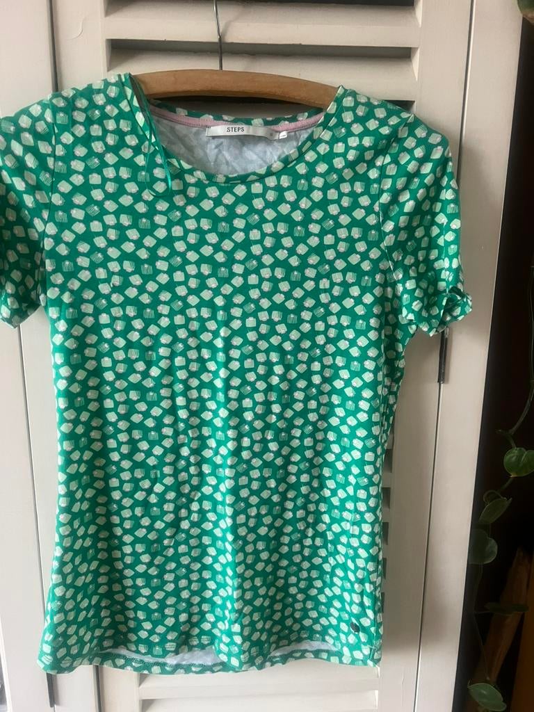 Groen t shirt met witte bolletjes, Ophalen of Verzenden, Zo goed als nieuw, Groen, Korte mouw