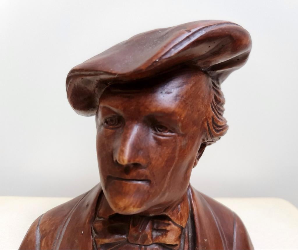 Buste Richard Wagner steen gesigneerd kleur bruin brons mooi, Verzamelen, Beelden en Beeldjes, Ophalen, Gebruikt, Mens